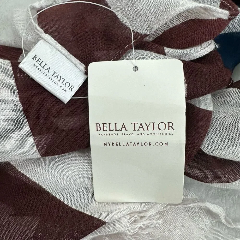 Bella Taylor Salute American Flag Scarf Navy Burgundy Stars Stripes 21x70 NWT - Picture 3 of 7